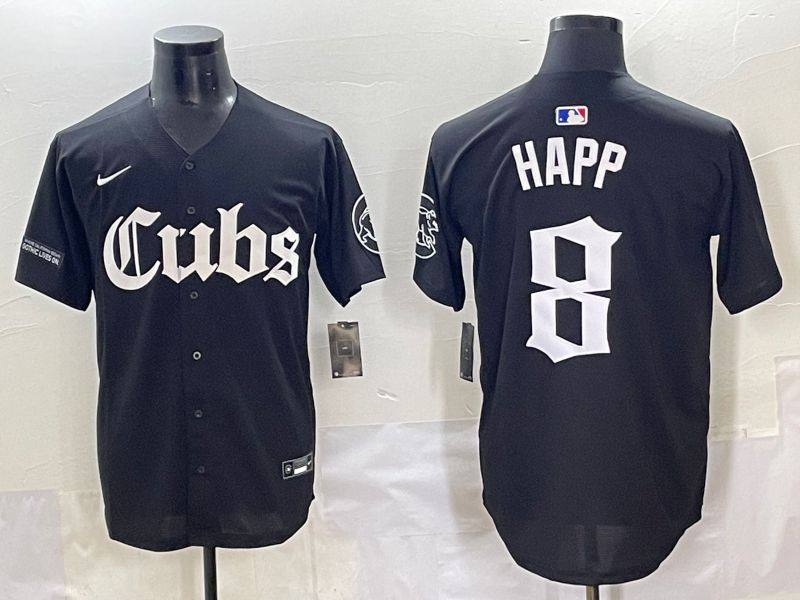 Men 2025 Chicago Cubs 8 Happ Black Five generations Joint Name Nike MLB Jersey style 14